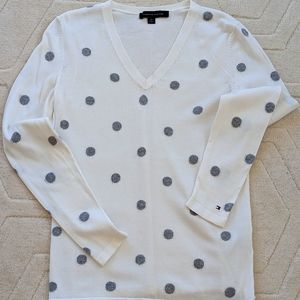 Tommy Hilfiger White Sweater with Gray Polka Dots.